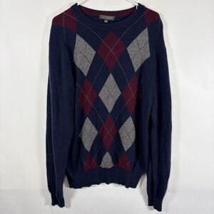 Giasone 100% Cashmere Sweater Mens Size Large Blue Red Argyle Crewneck Pullover